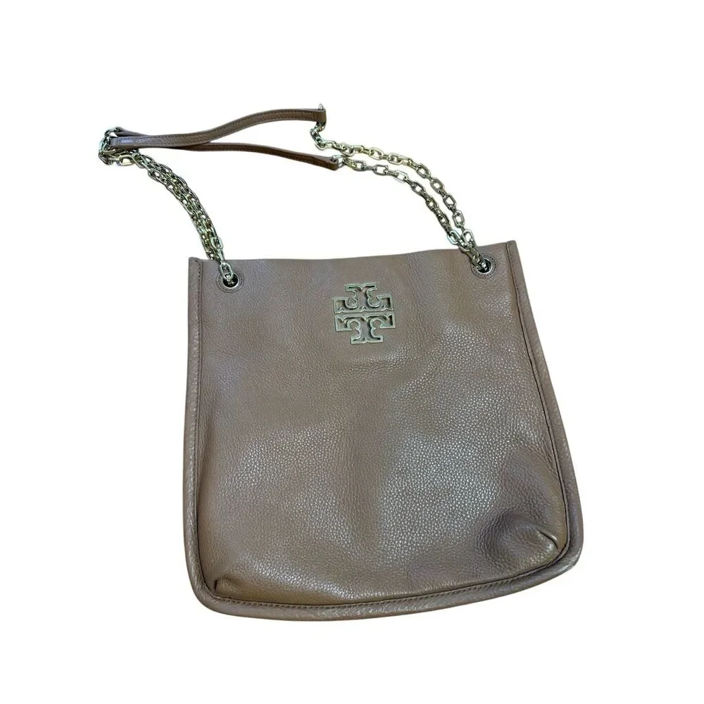 Tory Burch Britten Swingpack crossbody bag purse brown pebbled leather gold-tone